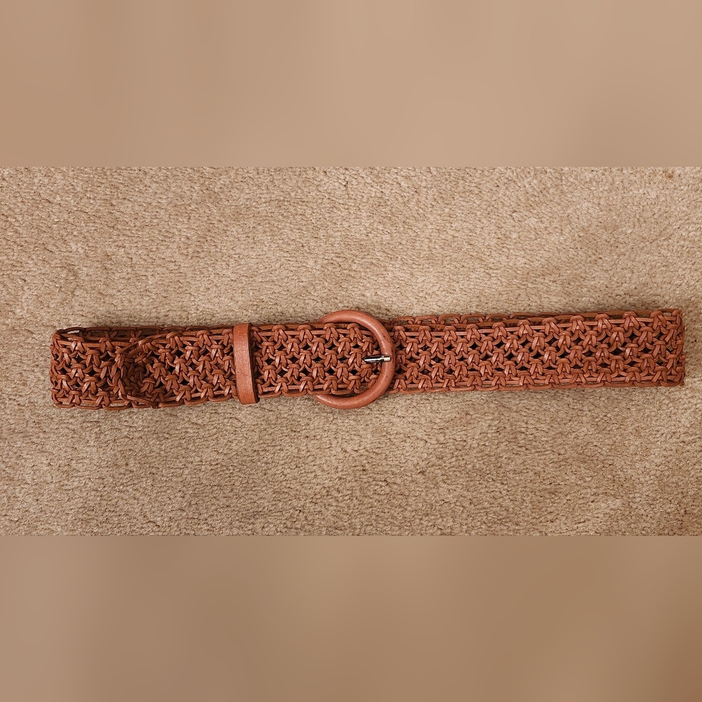 Woven Leather Cognac Belt